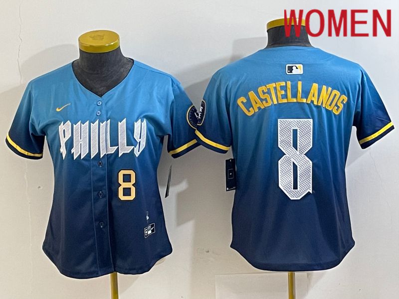 Women Philadelphia Phillies #8 Castellanos Blue City Edition Nike 2024 MLB Jersey style 3
